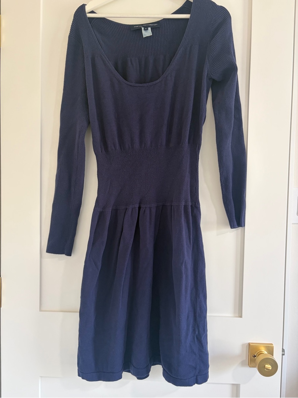 French connection Long Sleeve Navy belted Knit Dress | size 8